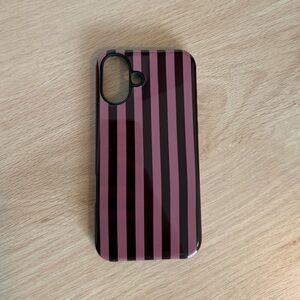 Striped Burgundy and Pink Apple iPhone 16 Plus Phone Case